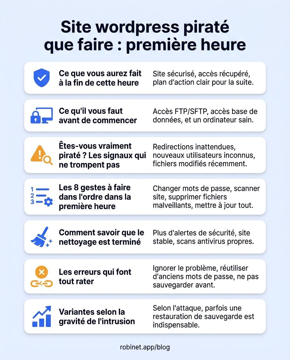 Infographie : les étapes à suivre quand un site WordPress est piraté